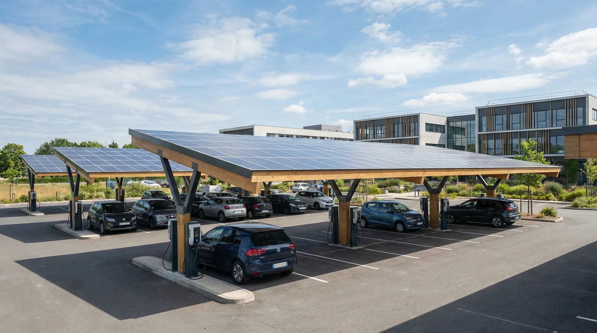 Ombrières photovoltaïques de parking avec bornes de recharge à Toulouse - 1.5 MWc par SOLANEA