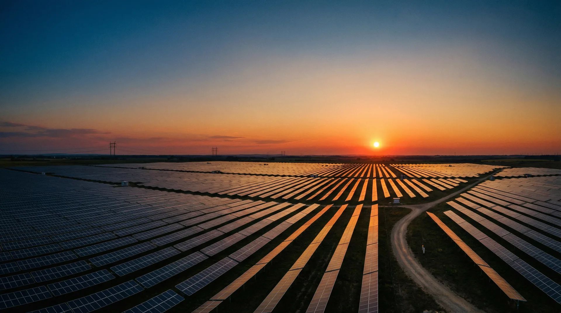 Parc solaire au coucher du soleil - SOLANEA